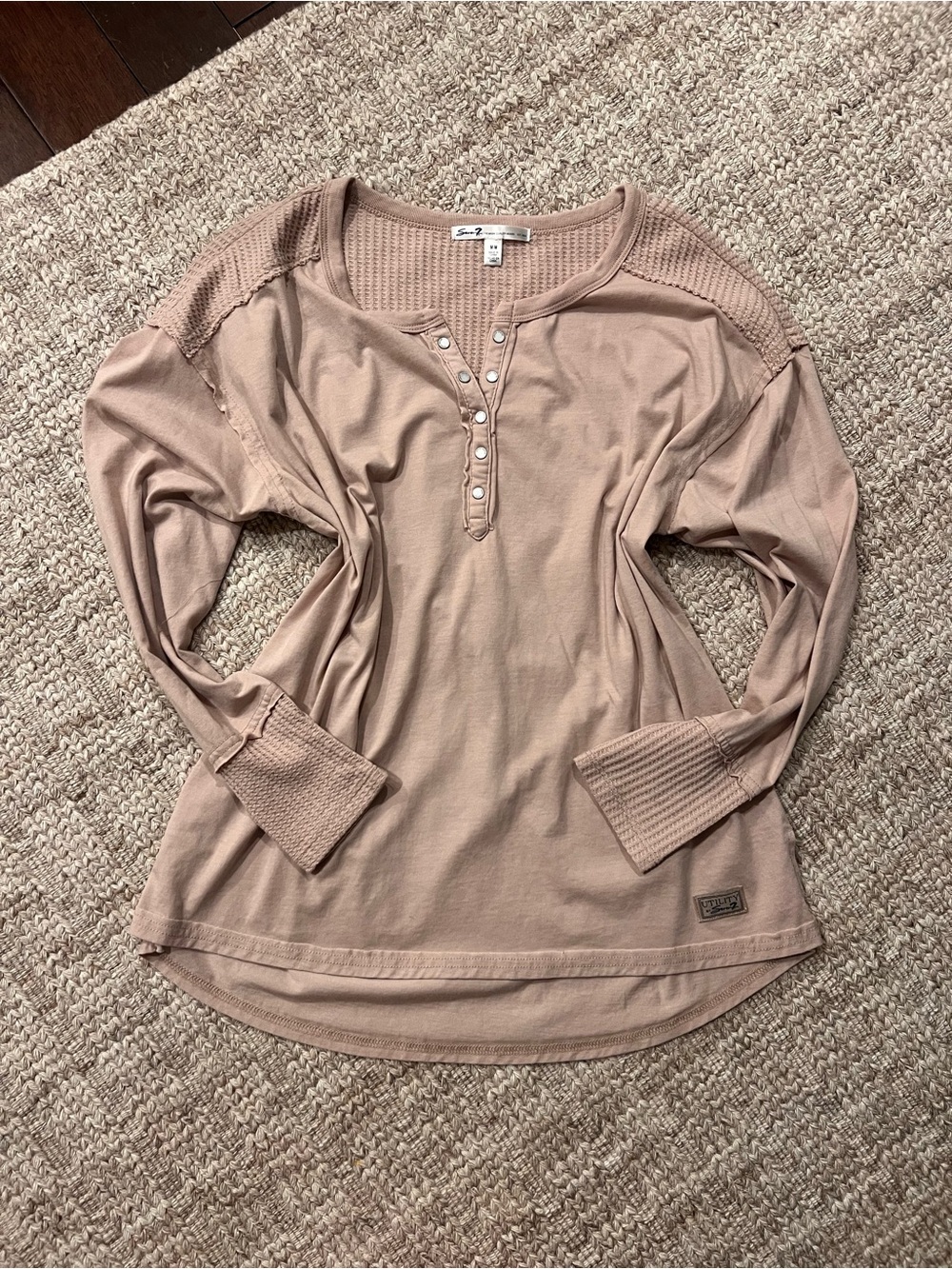 Seven7 Long-Sleeve Henley Top in Mauve-Taupe